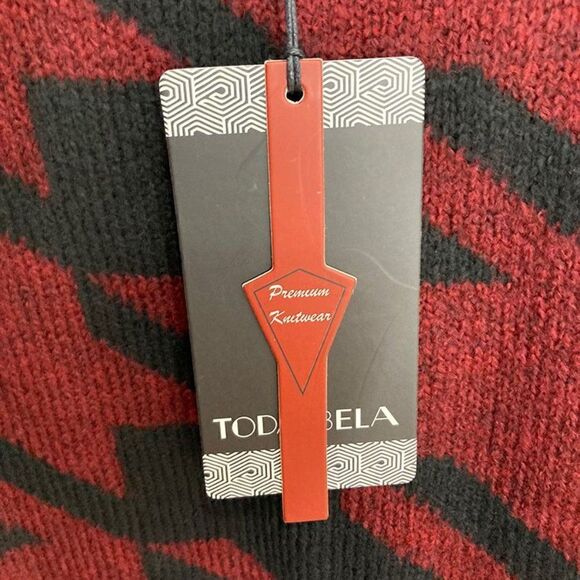 Toda Bela L Burgundy Red Houndstooth Cardigan Sweater Jacket Art To Wear Chunky - Picture 5 of 7